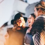 happy holidays, women, talking, laugh, happy, friends, casual, outdoors, people
